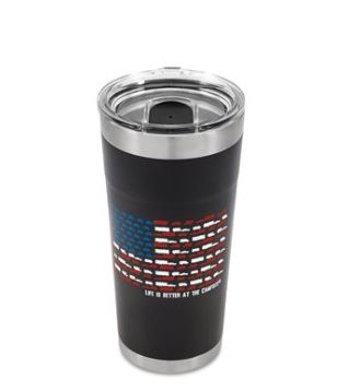 Camco Life Is Better at the Campsite Stainless Steel Insulated Tumbler- Charcoal, U.S. Flag Print – 20 oz.