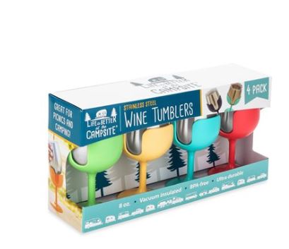 Camco Life is Better at the Campsite Wine Tumbler Set, 4-Pack
