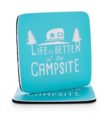 Life is Better at the Campsite Neoprene Coasters, Blue Design