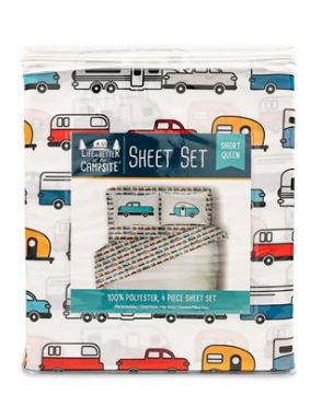 Life is Better at the Campsite RV Bed Sheet Set, RV Short Queen, Multi-Color
