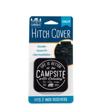 Camco Life Is Better at The Campsite Hitch Receiver Cover, Emblem, Black / Silver