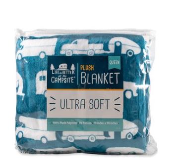 Camco Life is Better at the Campsite Plush Fleece Blanket, Blue, Queen Size