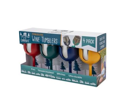 Camco Life is Better at the Campsite Wine Tumbler Set, 4-Pack