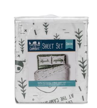 Camco Life is Better at the Campsite RV Bed Sheet Set, RV Short Queen, Green Map