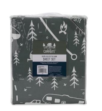 Camco Life is Better at the Campsite RV Bed Sheet Set, Bunk, Green Map